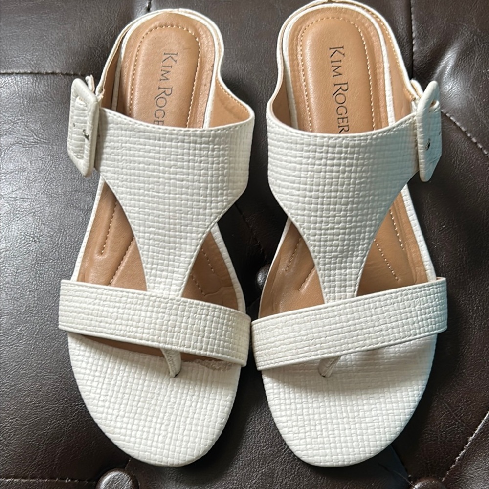 Kim Rogers White Sandals with Textured Straps
